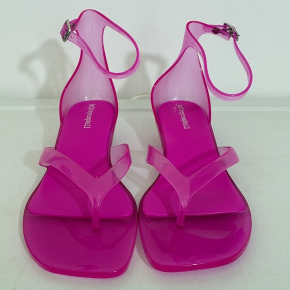 Jeffrey Campbell Pink Gummy-THG Ankle Wrap Kitten Heel Jelly Thong Sandals Sz 10 - Picture 2 of 7